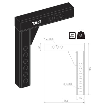 TAG Adjustable Weight Distribution Shank, 50mm Square Hitch, 100mm Drop (3.5T) - Brixton 4x4 - Buy Online Now!